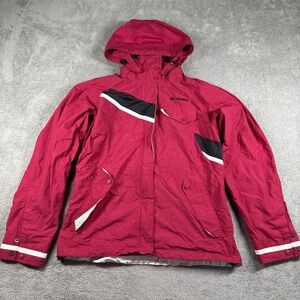 Columbia Jacket Womens Interchange Hooded Full Zip Nylon Shell Rain Small Pink